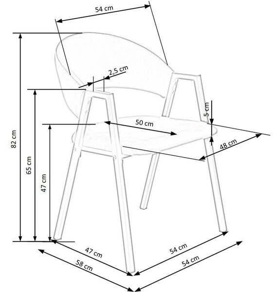 Scaun K473, stofa catifelata gri, 54x58x82 cm