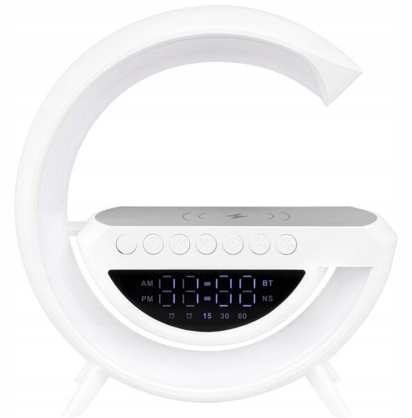 Lampa de birou LED RGB 5W, incarcare wireless Qi, difuzor Bluetooth 235 mm, ceas, functie alarma, 420 lm, baterie 3.7V 800mAh