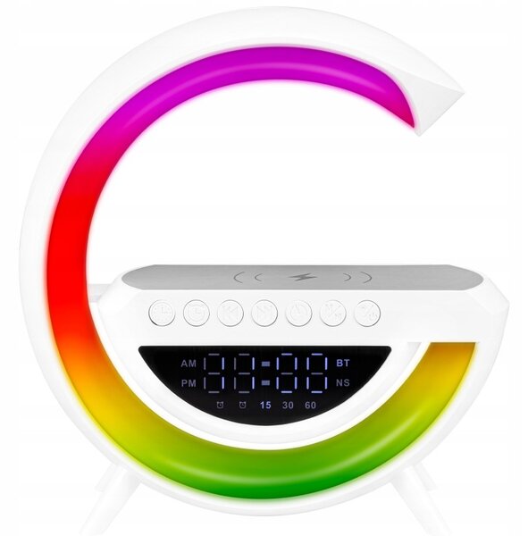 Lampa de birou LED RGB 5W, incarcare wireless Qi, difuzor Bluetooth 235 mm, ceas, functie alarma, 420 lm, baterie 3.7V 800mAh