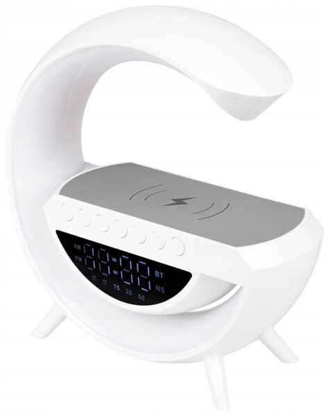 Lampa de birou LED RGB 5W, incarcare wireless Qi, difuzor Bluetooth 235 mm, ceas, functie alarma, 420 lm, baterie 3.7V 800mAh