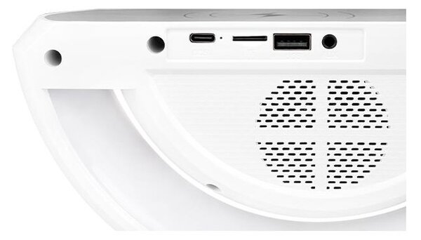 Lampa de birou LED RGB 5W, incarcare wireless Qi, difuzor Bluetooth 235 mm, ceas, functie alarma, 420 lm, baterie 3.7V 800mAh