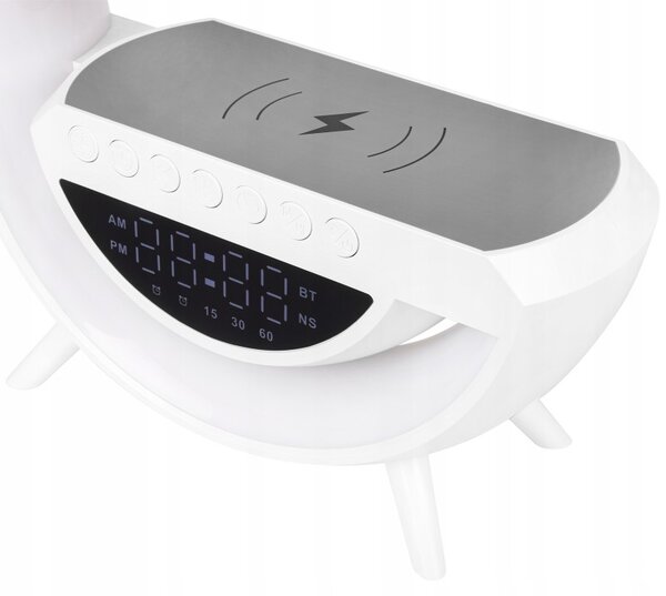 Lampa de birou LED RGB 5W, incarcare wireless Qi, difuzor Bluetooth 235 mm, ceas, functie alarma, 420 lm, baterie 3.7V 800mAh