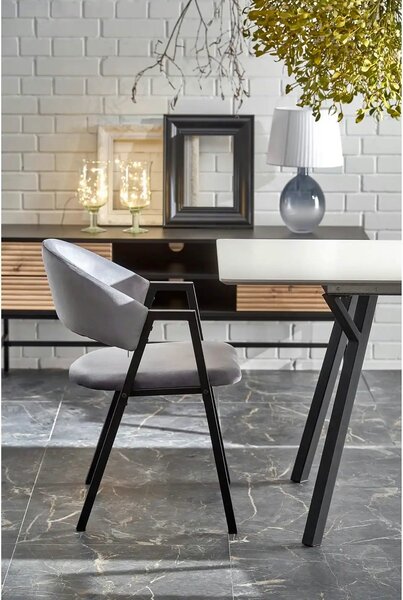 Scaun K473, stofa catifelata gri, 54x58x82 cm