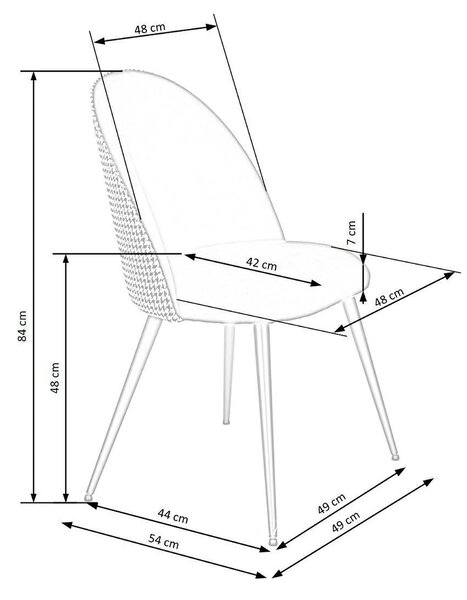 Scaun K478, stofa alb/negru, 49x54x84 cm