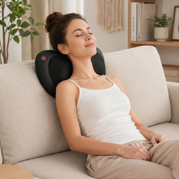 HOMCOM Pernă de Masaj Spate și Gât cu Încălzire și 4 Noduri Shiatsu, pentru Acasă, Birou, Mașină, Negru | Aosom Romania