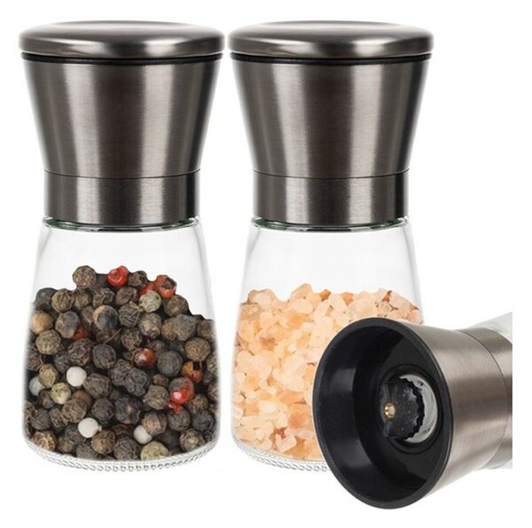 Set 2 rasnite de mana pentru sare si piper, 190 ml, reglabile, metal, sticla