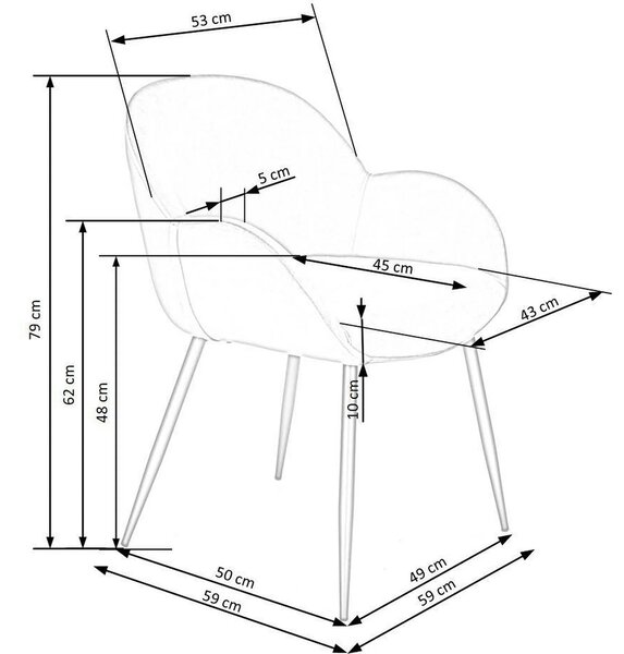 Scaun K480, gri/negru, stofa catifelata/metal, 59x59x79 cm