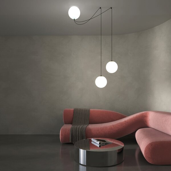 Maytoni Lampă suspendată LED Twins, negru, sticlă, Ø 20 cm, Alb, Camera de zi / sufragerie, Sticlă, Modern
