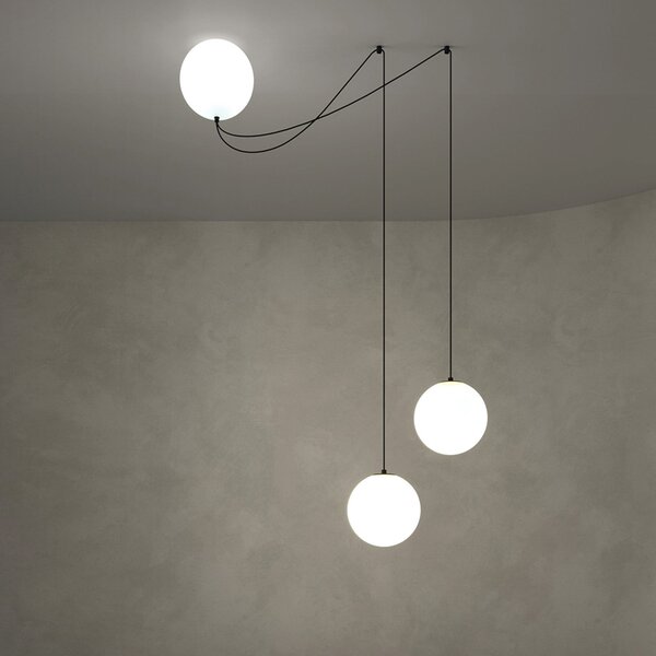 Maytoni Lampă suspendată LED Twins, negru, sticlă, Ø 20 cm, Alb, Camera de zi / sufragerie, Sticlă, Modern