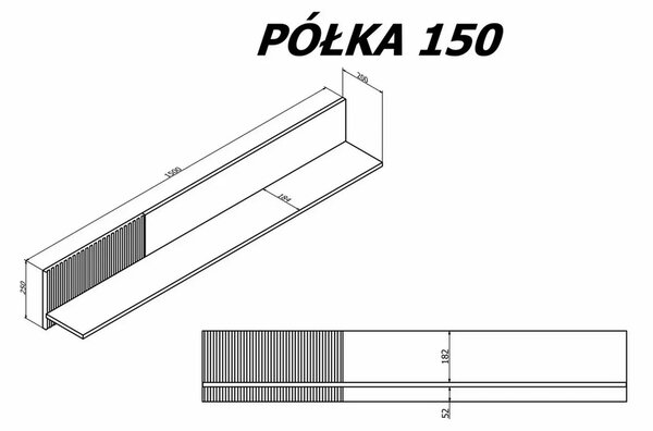 Polita RANDOM, stejar wotan/negru, PAL, 150x20x25 cm