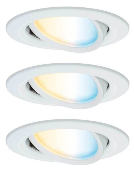 Paulmann Spot LED de încastrare Nova Coin Smart alb CCT, set 3 bucăți, 8,4 cm, reglabil, Alb, Camera de zi / sufragerie, Aluminiu, Modern, Plafon încastrat