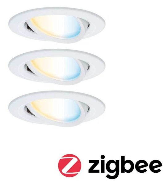 Paulmann Spot LED de încastrare Nova Coin Smart alb CCT, set 3 bucăți, 8,4 cm, reglabil, Alb, Camera de zi / sufragerie, Aluminiu, Modern, Plafon încastrat