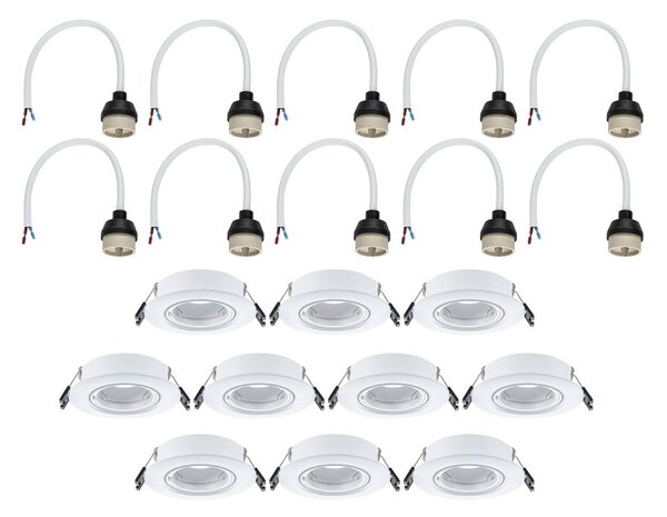 Paulmann Spot de încastru 92115 alb Ø 9 cm, dimabil 30°, orientabil, set 10 bucăți,, reglabil, Alb, Camera de zi / sufragerie, Plastic, Modern, Plafon încastrat