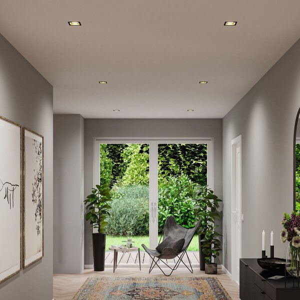 Paulmann LED încastrat Cole Coin negru/auriu, unghiular, IP44, dimabil, 3x, reglabil, Negru, Baie, Aluminiu, Modern, Plafon încastrat