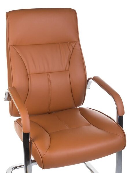 Scaun de conferinta tapitat, piele ecologica maro, latime 59 cm, inaltime sezut 46 cm