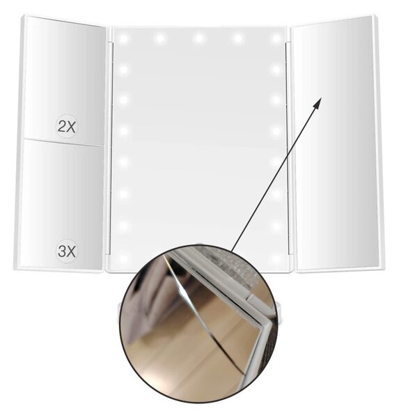 Oglinda cosmetica extensibila, 22 LED-uri, zoom 2X 3X, buton touch, USB, alb, RESIGILAT