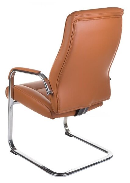 Scaun de conferinta tapitat, piele ecologica maro, latime 59 cm, inaltime sezut 46 cm