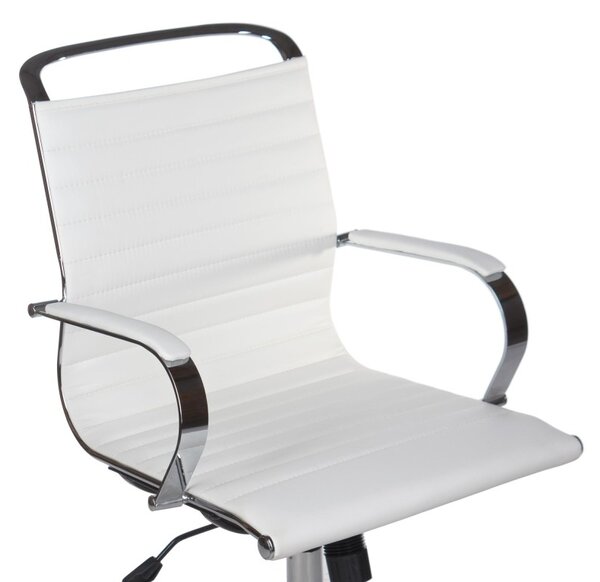 Scaun de birou, inaltime 44-55 cm, adancime 47 cm, cadru otel, piele ecologica alba