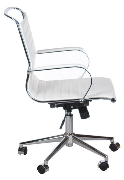 Scaun de birou, inaltime 44-55 cm, adancime 47 cm, cadru otel, piele ecologica alba