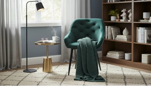 Scaun K487, verde inchis/negru, stofa catifelat/metal, 56x65x81 cm