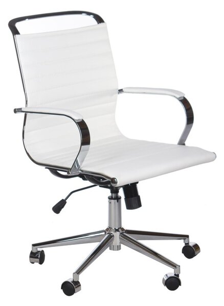 Scaun de birou, inaltime 44-55 cm, adancime 47 cm, cadru otel, piele ecologica alba