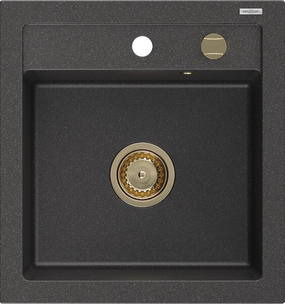Mexen Vito, chiuveta granit 520x490x210 mm, 1 camera, pete negre cu sifon auriu, 6503521000-76-G