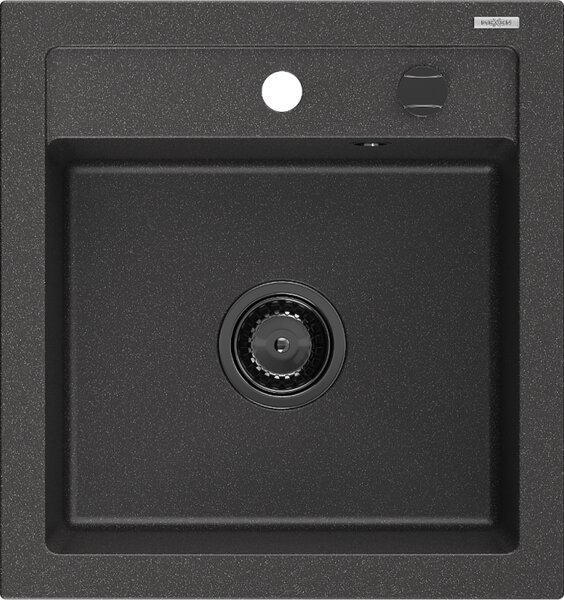 Mexen Vito, chiuveta granit 520x490x210 mm, 1 camera, pete negre cu sifon negru, 6503521000-76-B