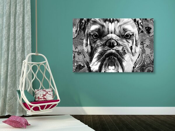 Tablou buldog în design alb-negru