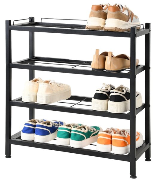 Raft incaltaminte, 4 niveluri, pentru 12 perechi pantofi, inaltime 61 cm, latime 60 cm, adancime 25 cm, otel negru