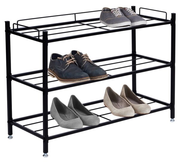 Raft pantofi, 3 niveluri, 44x60x25 cm, depozitare 9 perechi pantofi, design universal, otel negru