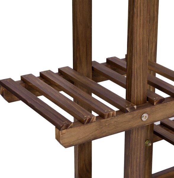 Suport flori si plante, 5 niveluri, inaltime totala 73 cm, multiple rafturi, structura din lemn
