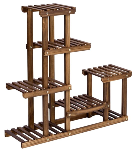 Suport flori si plante, 5 niveluri, inaltime totala 73 cm, multiple rafturi, structura din lemn