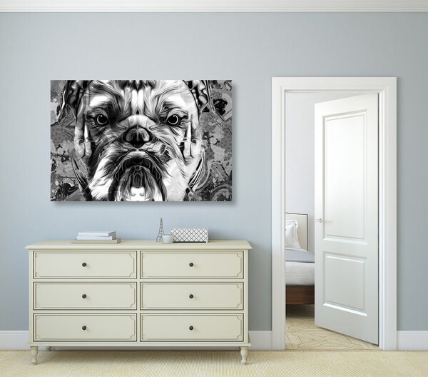 Tablou buldog în design alb-negru