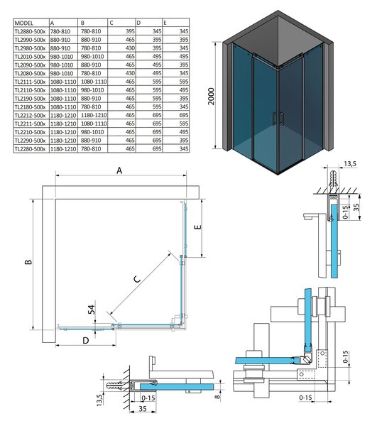 Polysan Polysan, THRON LINE ROUND paravan de duș pătrat 800x800mm, TL2880-5005