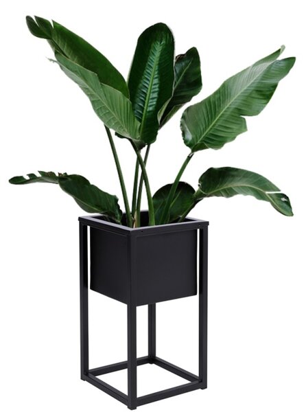 Suport metalic cu ghiveci pentru flori, metalic, inaltime 40 cm, latime 21.5 cm, negru mat