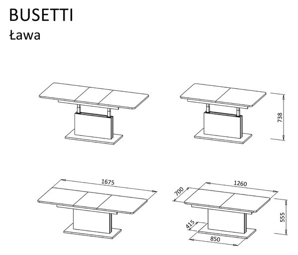 Masa extensibila BUSETTI, alb mat, PAL, 126/167x70x56/74 cm