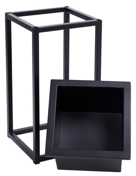 Suport metalic cu ghiveci pentru flori, metalic, inaltime 40 cm, latime 21.5 cm, negru mat