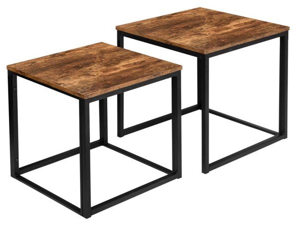 Set 2 masute de cafea Praven in stil rustic, maxim 150 kg, otel si placa laminata, negru/stejar
