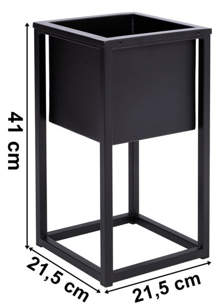 Suport metalic cu ghiveci pentru flori, metalic, inaltime 40 cm, latime 21.5 cm, negru mat