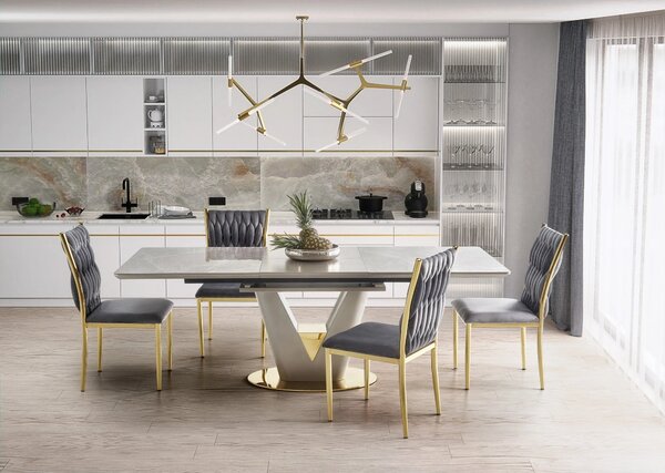 Masa dining 8 persoane VALENTINO, gri/auriu, ceramica/otel, 160/220x90