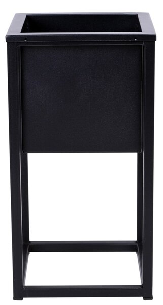 Suport metalic cu ghiveci pentru flori, metalic, inaltime 40 cm, latime 21.5 cm, negru mat