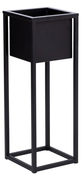 Suport metalic cu ghiveci pentru flori, metalic, inaltime 40 cm, latime 21.5 cm, negru mat