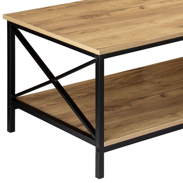 Masuta de cafea pentru living, raft inferior, cadru otel, placi laminate, 44x100x55 cm, maxim 40 kg