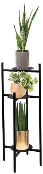 Suport inalt pentru plante, capacitate 3 ghivece, constructie metalica, 80x36x19 cm, negru mat