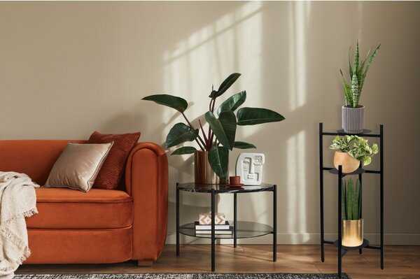 Suport inalt pentru plante, capacitate 3 ghivece, constructie metalica, 80x36x19 cm, negru mat