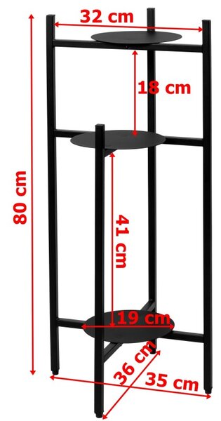 Suport inalt pentru plante, capacitate 3 ghivece, constructie metalica, 80x36x19 cm, negru mat