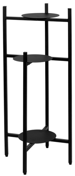 Suport inalt pentru plante, capacitate 3 ghivece, constructie metalica, 80x36x19 cm, negru mat