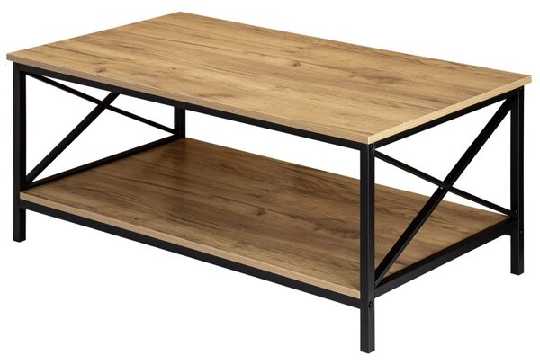 Masuta de cafea pentru living, raft inferior, cadru otel, placi laminate, 44x100x55 cm, maxim 40 kg