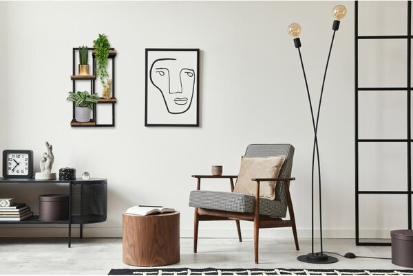 Suport decorativ ghivece, 4 rafturi inaltimi diferite, stil industrial, maxim 20 kg, picioare otel, stejar laminat
