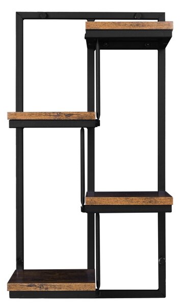 Suport decorativ ghivece, 4 rafturi inaltimi diferite, stil industrial, maxim 20 kg, picioare otel, stejar laminat